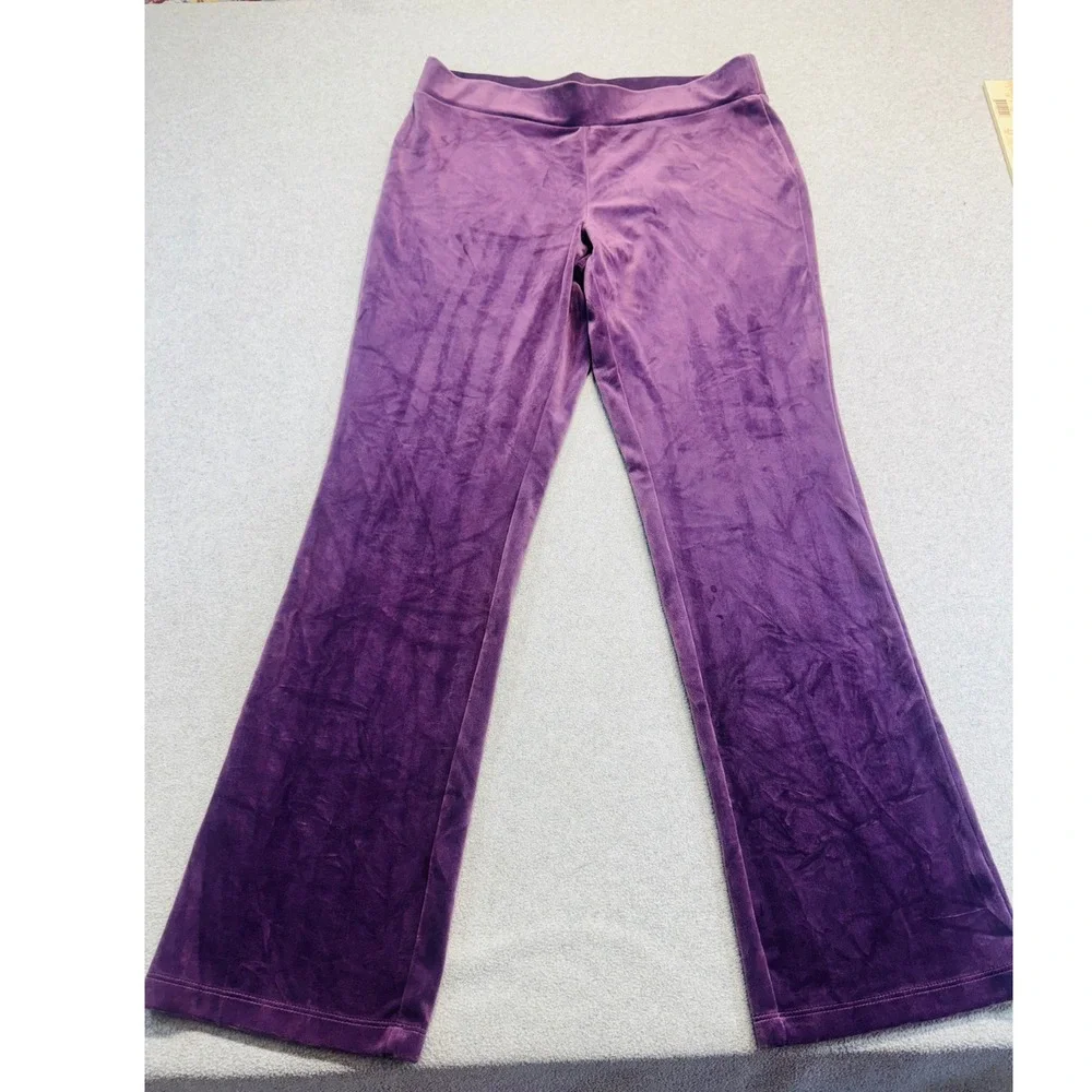 Juicy Couture Velour Pants Womens Large Purple Rhinestone Logo Y2K Flare Leg